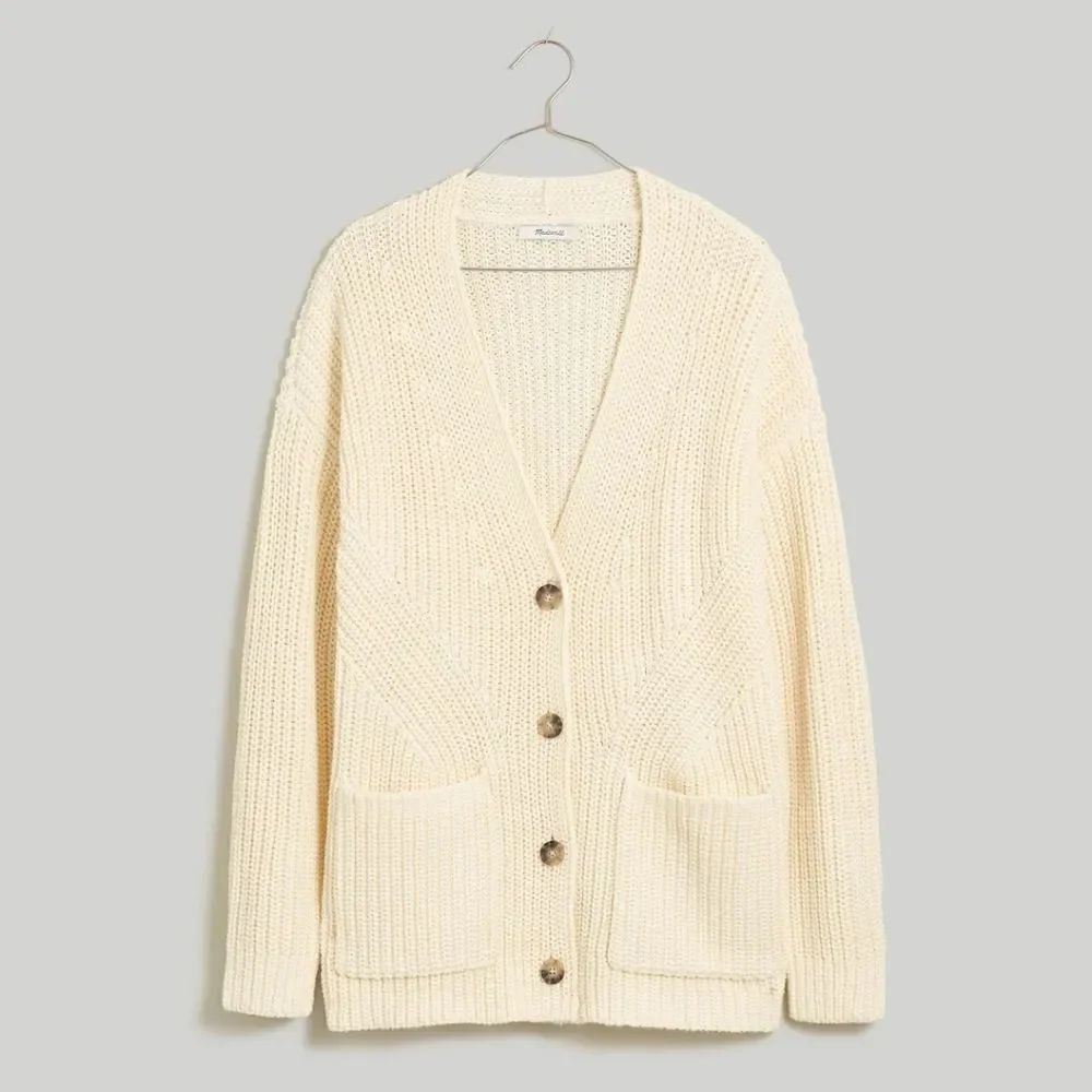 $110 Madewell Textural-Stitch V-Neck Cardigan Sweater size M